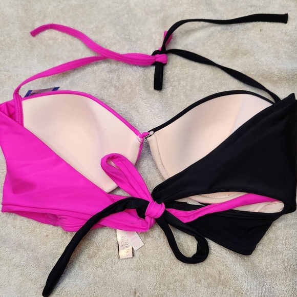 Victoria's Secret NWT women's bikini top 32D Neon Pink/Black BRAND NEW!! - Picture 2 of 5